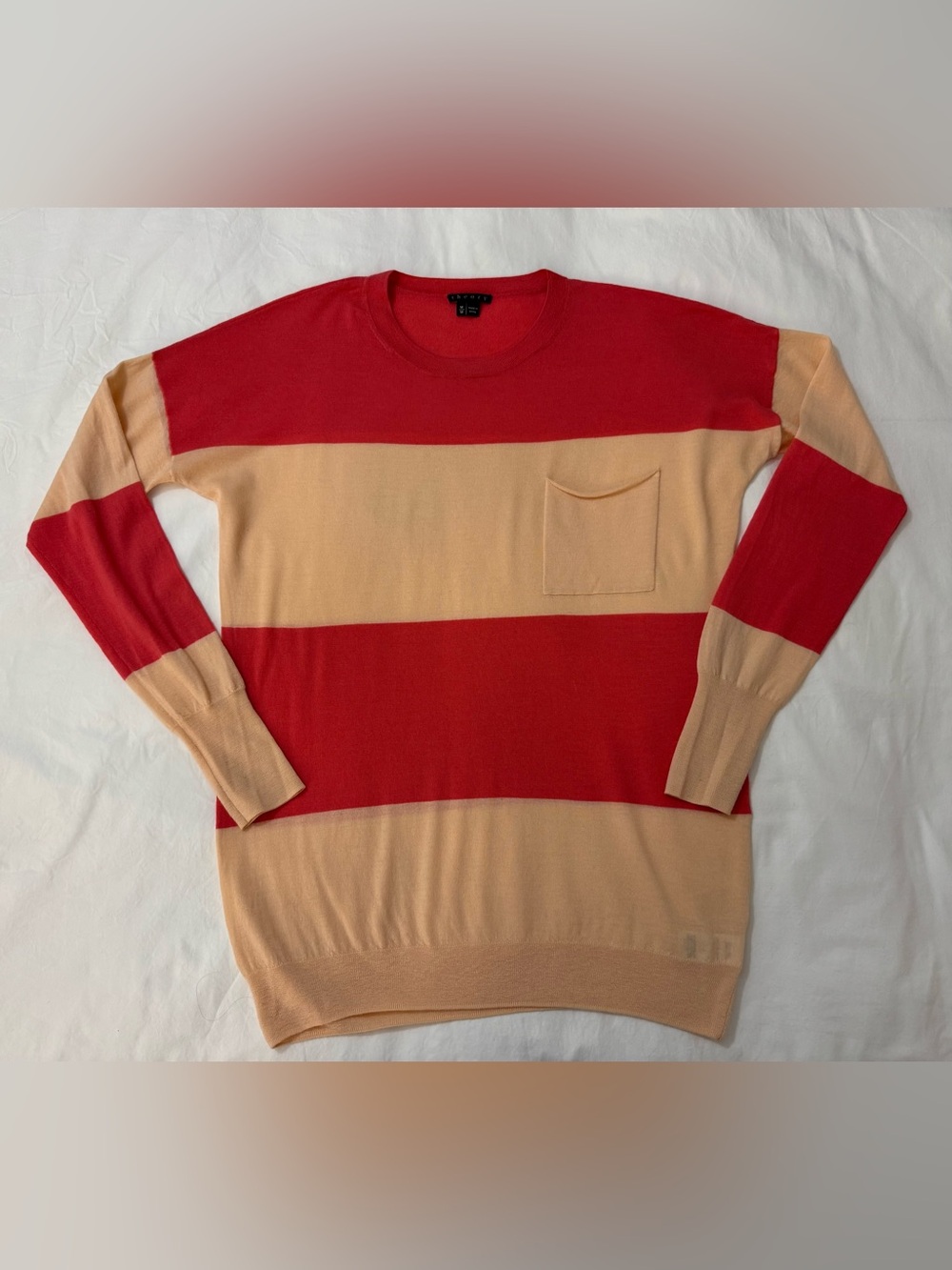 Theory Red & Ivory Striped Long Sleeves Wool Sweater for women Size M